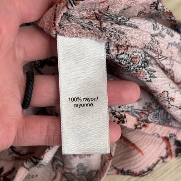 Maurices Top Womens Large Pink Floral Blouse Ruffle Ruched Boho Western Cottage - Picture 11 of 12